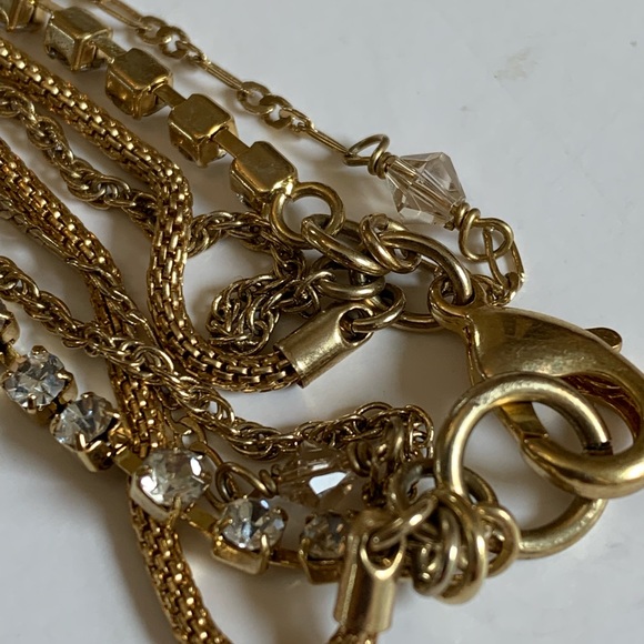 Long 28 Inch Muti Chain Necklace With Butterfly Pendant Gold Tone Rhinestones - Picture 5 of 10